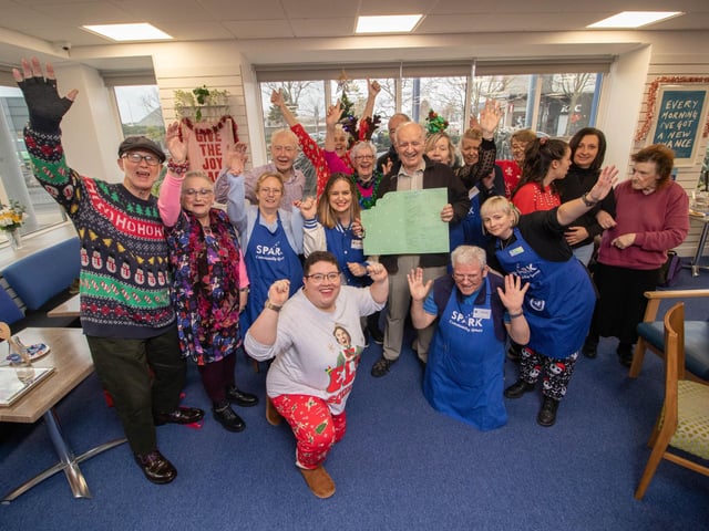 Staff and visitors celebrate Maisie Smith's 104th Birthday at Sparks Community Centre, Fratton, Portsmouth on Thursday 21st December 2023

Pictured: Staff and visitors and Maisie's son, Robin Bartlett celebrating at Sparks Community Centre

Picture: Habibur Rahman