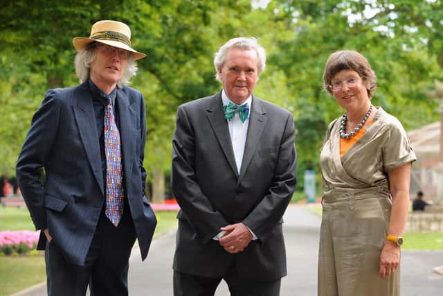 Owen Luder, centre, pictured in 2009 as he meets joint authors Robert Cook and Celia Clark who wrote The Tricorn: The Life and Death of a Sixties Icon. Picture: Malcolm Wells