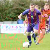 Callum Glen, now at Moneyfields, on the ball for US Portsmouth during last season's shock FA Vase win at AFC Portchester. Picture: Martyn White.