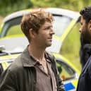 Jim Bergerac (Damien Molony) confronts Barney Crozier (Robert Gilbert) in the U&Drama reboot of the classic 80s police drama Bergerac (Picture: UKTV/Colin Hutton)