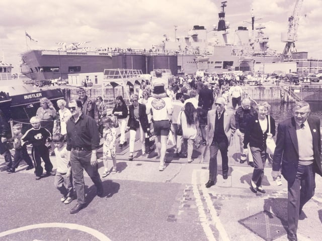 Portsmouth Navy Days visitors making their way around the packed naval base on Bank Holiday Monday in 1994.Picture: (4431-3)