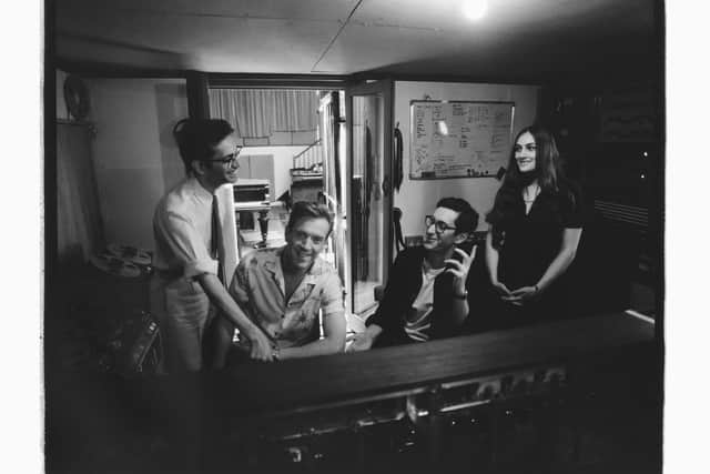 Damian Lewis in the studio with his band. Picture by Rhys Frampton
