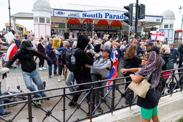 Violent clashes took place at the Southsea anti-migrant protest on Saturday