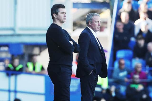 Fleetwood boss Joey Barton and Pompey manager Kenny Jackett. Picture: Joe Pepler
