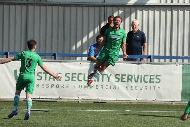 Recurring theme: Former Hawks striker Joe Iaciofano celebrates  putting Oxford City into an early 2-0 lead at Westleigh Park in September.
Picture: Dave Haines