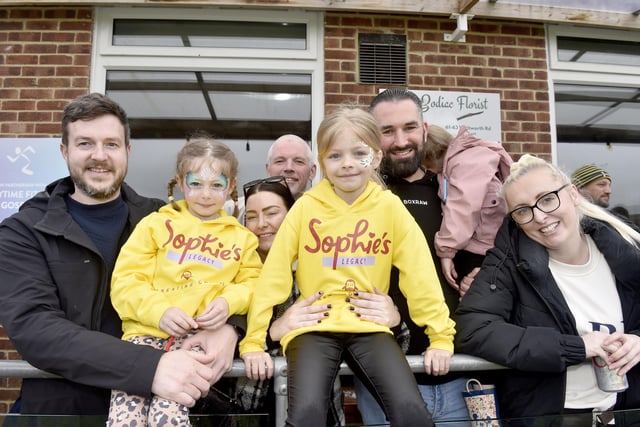 From left: Matt Ashley with his daughter Lillie Ashley (6) from Gosport, Sam Coy from Gosport, Adrian Trelfa from Manchester, Maddison Coy (9), Michael O'Leary from Havant and Kelly Fuller from Gosport. Picture: Sarah Standing (080523-3812)