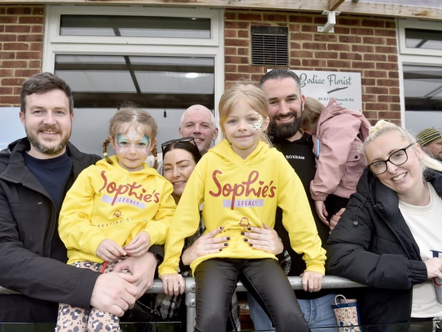 From left: Matt Ashley with his daughter Lillie Ashley (6) from Gosport, Sam Coy from Gosport, Adrian Trelfa from Manchester, Maddison Coy (9), Michael O'Leary from Havant and Kelly Fuller from Gosport. Picture: Sarah Standing (080523-3812)