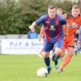 Callum Glenn in possession for USP during their FA Vase win at AFC Portchester. Pic: Martyn White.