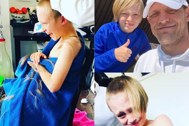 Gosport under-11 Black squad player Jimi Webb raised over £250 for the club's 'Feed A Family' fund by having his hair shaved off.