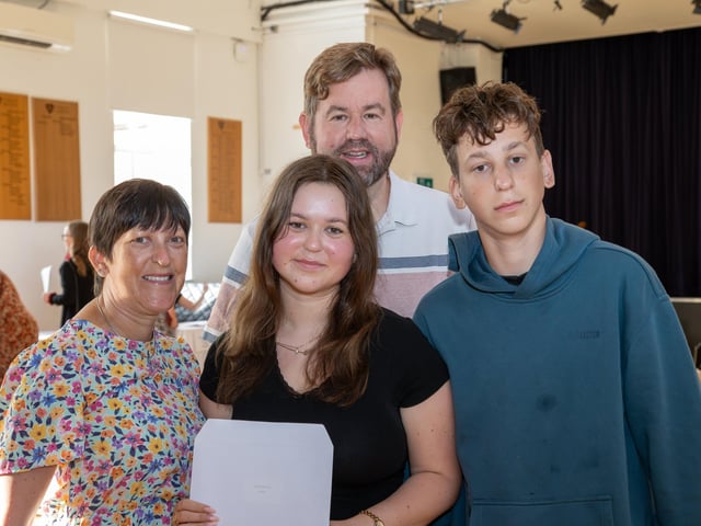 Students found out their A Level results this morning at Portsmouth High School as they prepare for their next steps in education.Pictured - Ellie, 18, with brother Tom, 15 and Mum and Dad, heading to York University to study History and Economics.Photos by Alex Shute
