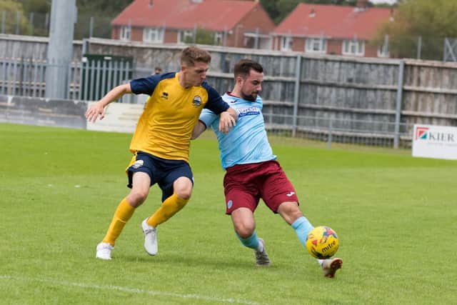 Gosport Borough, pictured here in action against Taunton last season, will be playing in a 'split' Southern Premier South division if the league season cannot start, with fans in the grounds, by the middle of October. Picture: Duncan Shepherd