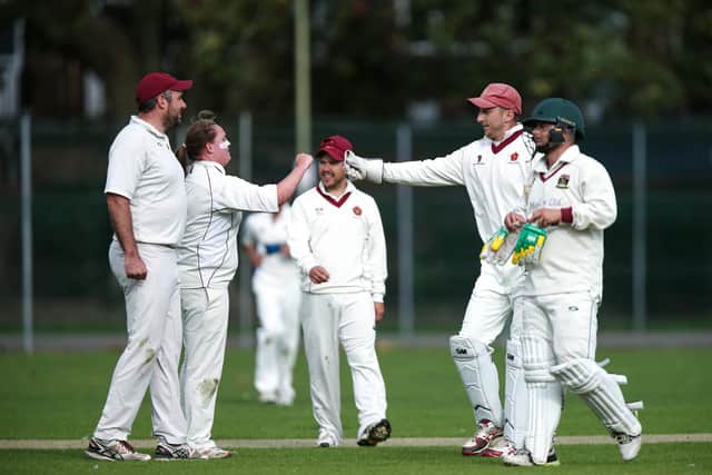 Havant 2nds celebrate a wicket off Danielle Ransley's bowling against Fareham & Crofton. Picture: Chris Moorhouse