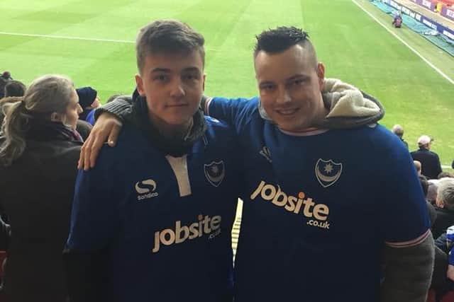Pompey fan Gav Jones, right