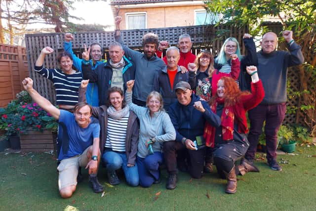 Environmental activists walking from Portsmouth to Glasgow, pictured with some supporters from Portsmouth.Back row L-R: Alison Van Haefton, Carlos Lopez, Jose Loreuzo, Carlos Buj, Irdo Montanari, Luis Alejos, Maribel Poldon, Selma Heimedinger, Drew GreyFront row L-R: Anton Gijson, Becky Stoakes, Nicky Brooks and Jose Luis Martinez