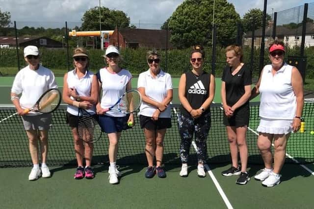 Wickham v Southsea (from left): Rona Thurston, Jane Dulson, Patricia Raymer, Vicky Whild. Emily Last, Meghan Evans, Jill Ryan.