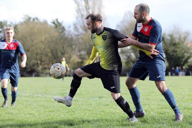 Danny Phillips, left, scored his 86th goal for Infinity since the start of 2017/18 in Tuesday's 4-1 win at Hayling.  Picture: Chris Moorhouse