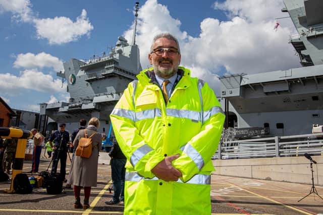 Steve Hopper, head of naval base operations, in front of HMS Queen Elizabeth.

Picture: Habibur Rahman