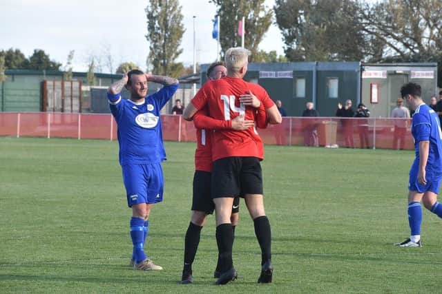 That sinking feeling - a Portland defender reacts as Fareham score again in their 8-2 drubbing of Portland. Picture: Paul Proctor.