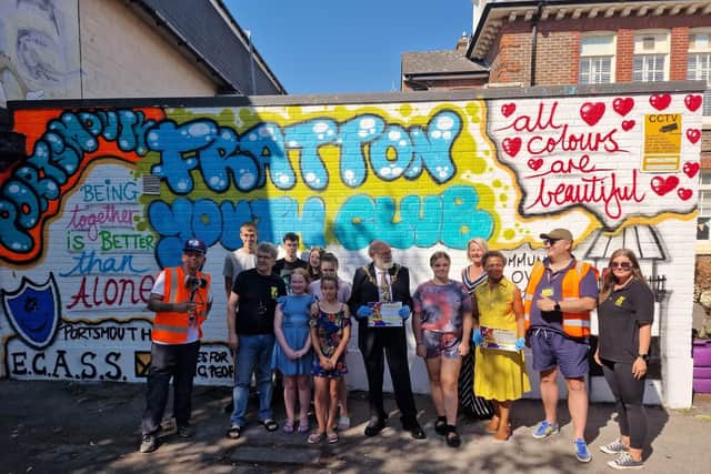 The team that helped design the wall at Fratton Community Centre