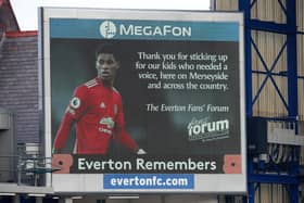 Manchester United's Marcus Rashford alongside a message of thanks to him for his campaign to get the government to extend free school meals for children during the pandemic. Picture: Getty