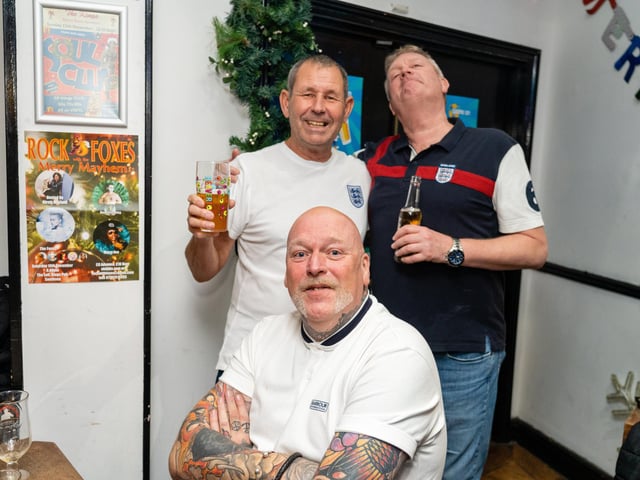 Steve, Craig, Tony during the second half of England vs France at The Kings in Southsea. Picture: Matthew Clark