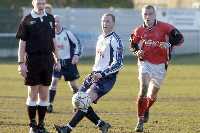 Glenn Kirkwood (right) in action at Guiseley.