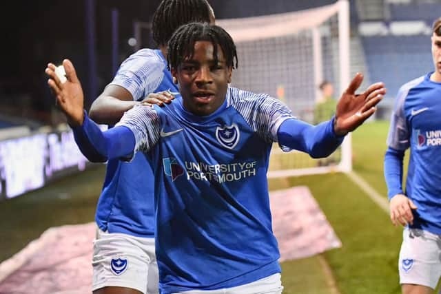 Right wing-back Koby Mottoh netted twice in Pompey's 5-4 defeat to Cambridge United in the FA Youth Cup, taking his tally to 11 for the season. Picture: Colin Farmery