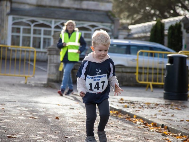 Thousands arrived in Gosport on Sunday morning for the Gosport Half Marathon, complete with childrens fun runs.Pictured - Kriss Suter, 4 was the final youngster across the line in the 11 and under fun run.Photos by Alex Shute