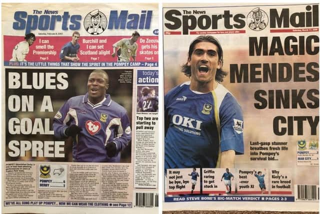 Flashback - the Sports Mail when Pompey thrashed Derby 6-2 during the 2002-03 Championship-winning season, and when Pedro Mendes scored a stunning late winner against Manchester City in 2006