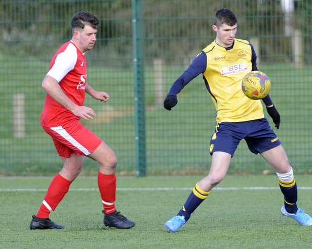 Moneyfields Reserves, right, in action during 2019/20 - they won 13 out of 14 Hampshire Premier League Division 1 game and drew the other. Picture Ian Hargreaves