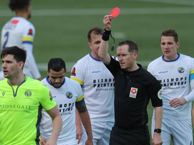 Hawks midfielder Billy Clifford is sent off. Picture: Dave Haines.