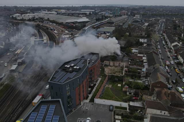 A fire has broken out in Goldsmith Avenue, Southsea in Portsmouth on April 28. Picture: @dronenaway