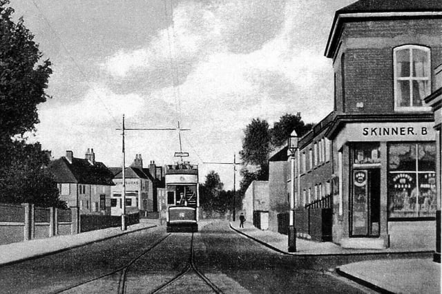 A tram on the single track in Brockhurst Road. In the early years this road boasted a range of small shops with large Victorian houses in-between. Trams used this route between Gosport and Fareham until 1930.Picture: Courtesy of Mrs Anne Allen
