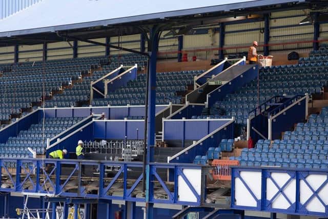 Along with new seating in the South Stand, the press box (top middle) is also being replaced. Picture: Habibur Rahman
