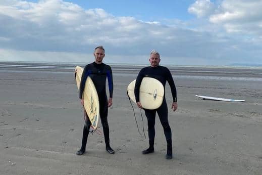 Keen surfers Cllr Dan Weymss and Cllr Rob New from Portsmouth City Council, who are putting a motion to the council asking it to protect the ocean in all decisions it makes