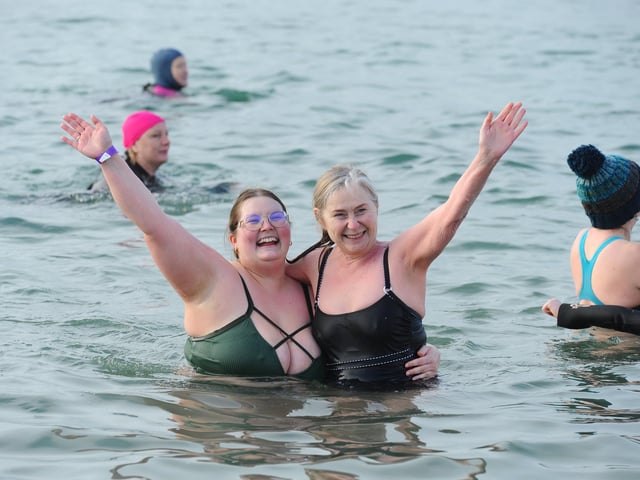 Solent Swim School held their annual Boxing Day dip in the sea at Lee-on-the-Solent, on Thursday, December 26, 2024. Picture: Sarah Standing (261224-540)