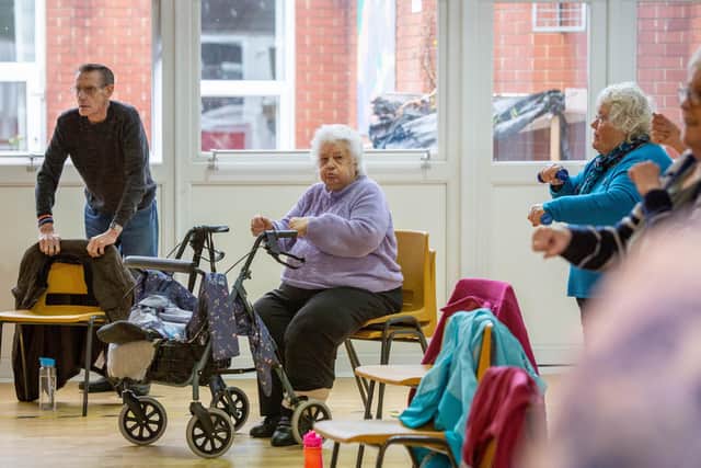 Pictured: Lung Foundation group members exercising at the main hall of Paulsgrove Community Centre
Picture: Habibur Rahman
