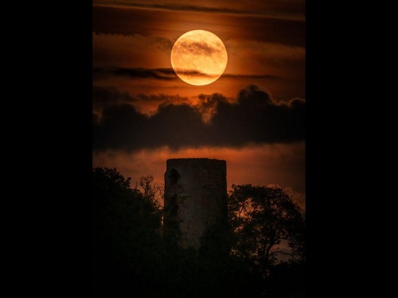 Harvest moon over Racton Ruins by Nathan Hill