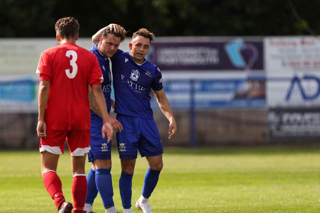 Tyler Moret, left, is congratulated by Billy Connor after helping to set up one of Tommy Scutt's hat-trick goals in the 8-1 victory over Portland. Picture: Chris Moorhouse