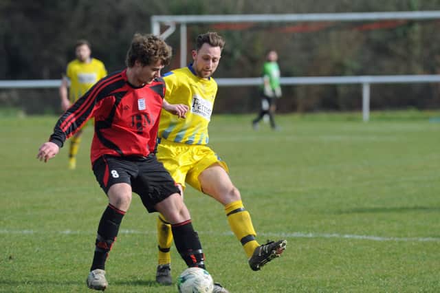 Jamie Wilkinson, left, in action during his time at Fleetlands, was among Infinity's scorers against Liphook at Front Lawn. Picture Ian Hargreaves