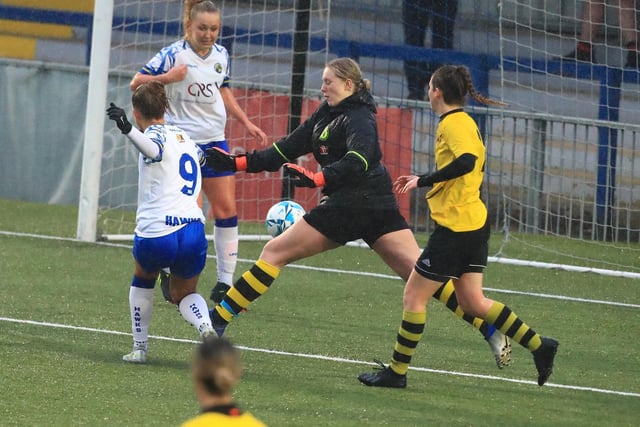 Sarah Butterworth about to score her fifth goal. Picture by Dave Haines