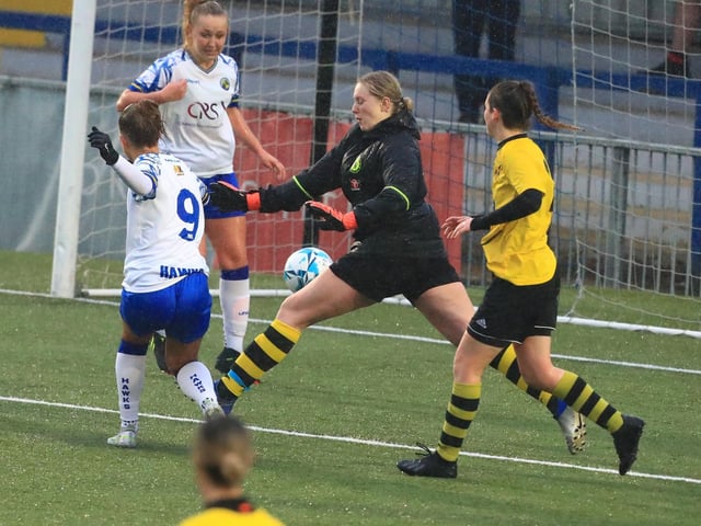 Sarah Butterworth about to score her fifth goal. Picture by Dave Haines