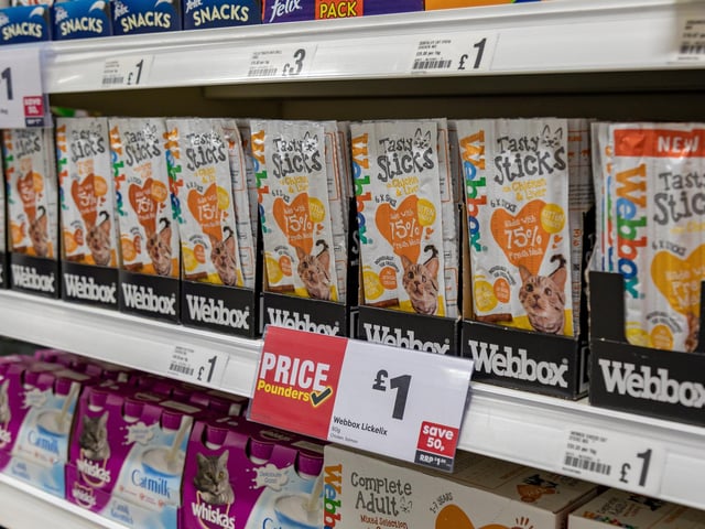 Cat treats for a pound at the Poundland store in Fareham. Picture: Mike Cooter (091223)