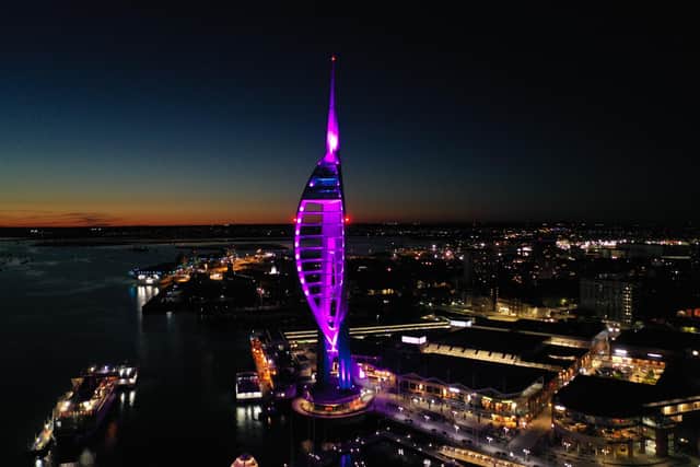 The Spinnaker Tower was lit up purple last night in memory of teenager Louise Smith, from Havant. Picture: Mark Cox