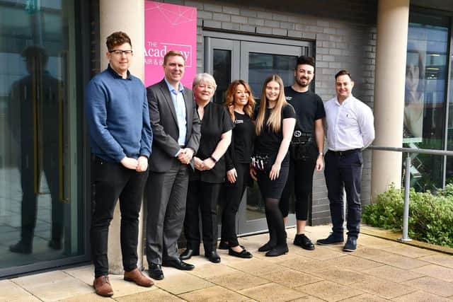 College principal, Andrew Kaye (second left), alongside staff and stylists at the new Babering Academy.