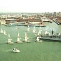 Flashback - HMS Glasgow leading the Clipper Round The World Yacht fleet at the start  of the 2000 race off  Portsmouth. Picture by Peter Bentley