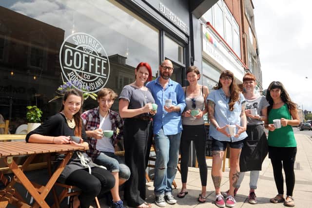 The Southsea Coffee Company tea room in Osborne Road, Southsea have secured bridging the gap funding L-R Perri Gregg, Jordan Clarke, Tara Knight husband Martyn Knight, Jessamy Roulston, Algela Chick, Elizabeth Cahill and Ada Soil.

Picture: Paul Jacobs (132052-1)