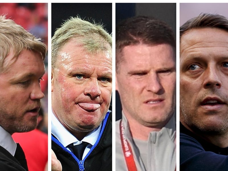 From left, Grant McCann, Steve Evans, Antony Barry and Leam Richardson.