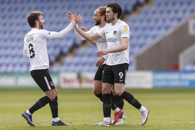 Pompey were celebrating at Shrewsbury today. (Photo by Daniel Chesterton/phcimages.com)