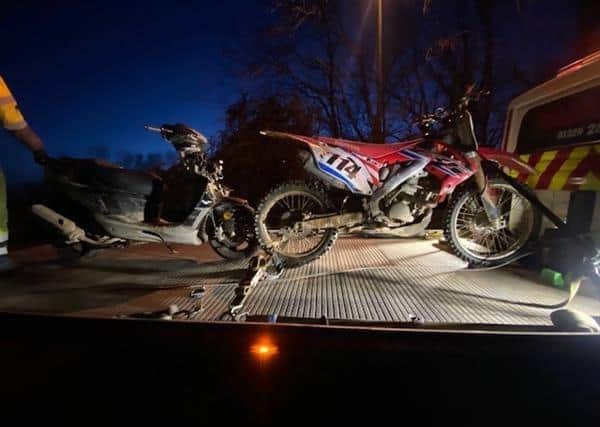 Two bikes were seized by police in Havant Thicket. Picture: Hampshire and Isle of Wight Constabulary.